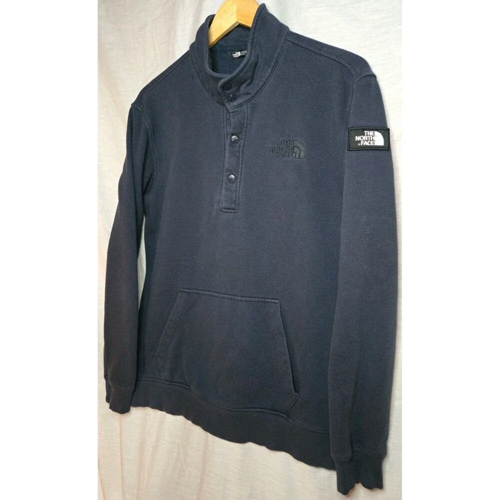 The North Face Sweater Mens M Blue 1/4 Snap Knit Mock Neck Long Sleeve Pullover